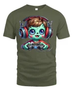 Cute Zombie Gamer T-Shirt - Funny Gaming Lovers Tee - military green t-shirt on white background