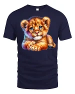 Cute Baby Lion T-Shirt - Adorable Wild Cub Art Tee - navy t-shirt on white background
