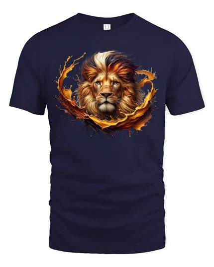 Majestic Lion T-Shirt - Bold King of the Jungle Art - navy t-shirt on white background