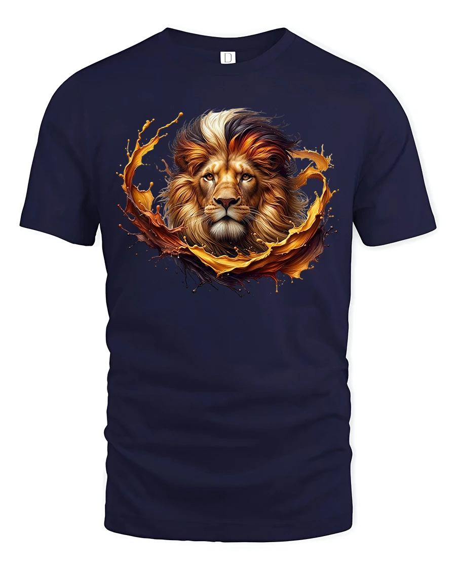 Majestic Lion T-Shirt - Bold King of the Jungle Art - 1 Majestic Lion T-Shirt - Bold King of the Jungle Art - navy t-shirt on white background