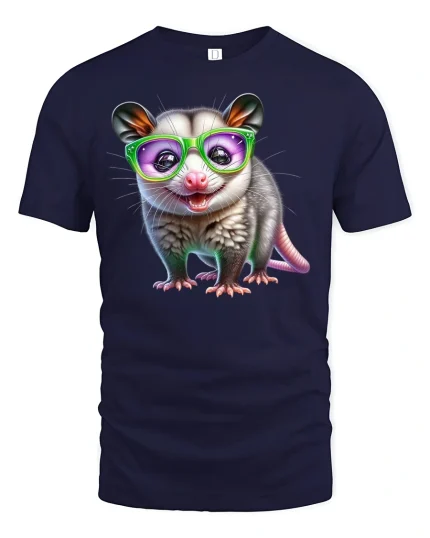 Funny Possum Glasses T-Shirt - Cute Geeky Animal Tee - navy t-shirt on white background