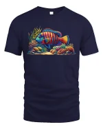 Tropical Reef Fish T-Shirt - Vibrant Ocean Art Tee - navy t-shirt on white background