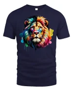 Colorful Lion King T-Shirt - Vibrant Wild Spirit Art - navy t-shirt on white background