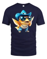 Cool Cowboy Fish T-Shirt - Funny Ocean Vibes Tee - navy t-shirt on white background
