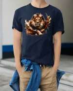 Majestic Lion King T-Shirt - Wild Spirit Power Tee - model wearing navy tee with hands in pockets