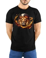 Majestic Lion T-Shirt - Bold King of the Jungle Art - model wearing black tee with hands behind back