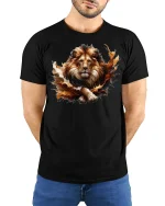 Majestic Lion King T-Shirt - Wild Spirit Power Tee - model wearing black tee with hands behind back