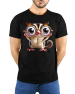 Cute Big Eyes Animal T-Shirt - Funny Nerdy Style Tee - model wearing black tee with hands behind back