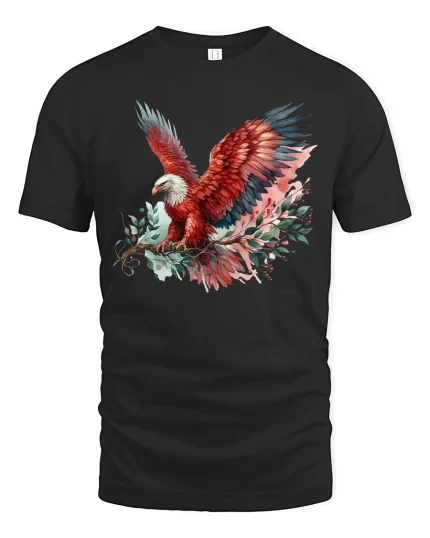 Majestic Red Eagle T-Shirt - Bold Freedom Spirit Tee - black t-shirt on white background