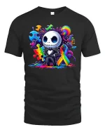 Autism Awareness T-Shirt - Colorful Puzzle Ribbon Art - black t-shirt on white background