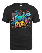 Game Over T-Shirt - Retro Gamer Controller Graphic Tee - black t-shirt on white background