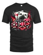 Lucky Aces T-Shirt - Casino Poker Dice Fire Design - black t-shirt on white background