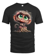 Cute Big-Eyed Monkey T-Shirt - Funny Curious Animal Tee - black t-shirt on white background