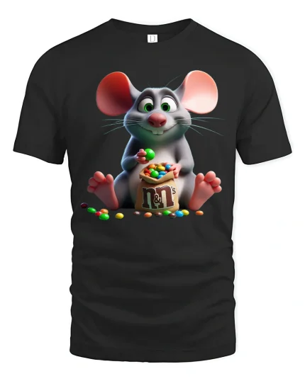 Cute Candy Mouse T-Shirt - Funny Sweet Tooth Tee - black t-shirt on white background