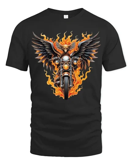 Flaming Eagle Motorcycle T-Shirt - Ride with Freedom - black t-shirt on white background