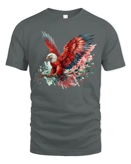 Majestic Red Eagle T-Shirt - Bold Freedom Spirit Tee - gray t-shirt on white background