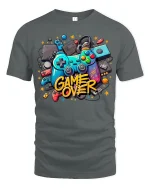 Game Over T-Shirt - Retro Gamer Controller Graphic Tee - gray t-shirt on white background
