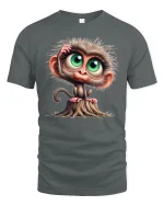 Cute Big-Eyed Monkey T-Shirt - Funny Curious Animal Tee - gray t-shirt on white background