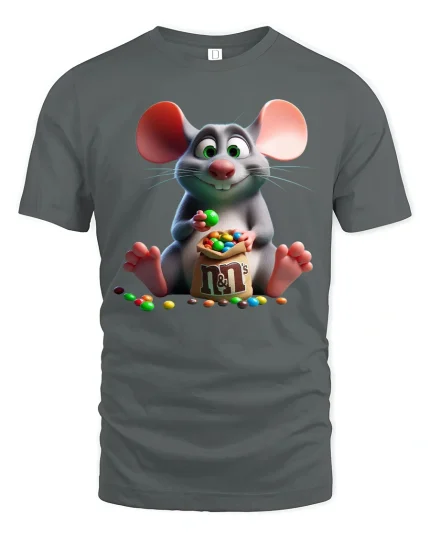 Cute Candy Mouse T-Shirt - Funny Sweet Tooth Tee - gray t-shirt on white background