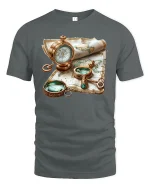 Vintage Explorer T-Shirt - Compass and Map Adventure Tee - gray t-shirt on white background