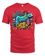 Game Over T-Shirt - Retro Gamer Controller Graphic Tee - red t-shirt on white background