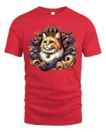 Royal Cat T-Shirt - Elegant King Kitty Crowned Design - red t-shirt on white background