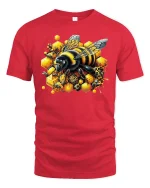 Honey Bee T-Shirt - Vibrant Hive Worker Bee Art Tee - red t-shirt on white background