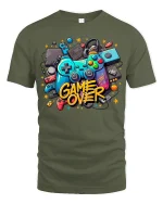 Game Over T-Shirt - Retro Gamer Controller Graphic Tee - military green t-shirt on white background