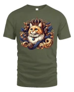 Royal Cat T-Shirt - Elegant King Kitty Crowned Design - military green t-shirt on white background