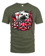 Lucky Aces T-Shirt - Casino Poker Dice Fire Design - military green t-shirt on white background