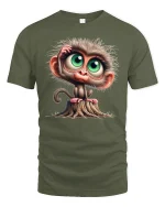 Cute Big-Eyed Monkey T-Shirt - Funny Curious Animal Tee - military green t-shirt on white background