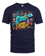 Game Over T-Shirt - Retro Gamer Controller Graphic Tee - navy t-shirt on white background