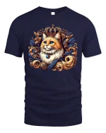 Royal Cat T-Shirt - Elegant King Kitty Crowned Design - navy t-shirt on white background