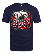 Lucky Aces T-Shirt - Casino Poker Dice Fire Design - navy t-shirt on white background