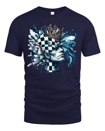 Chess King T-Shirt - Artistic Strategy Mind Game Tee - navy t-shirt on white background