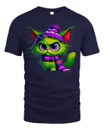 Grumpy Winter Cat T-Shirt - Funny Furry Chill Vibes - navy t-shirt on white background