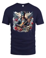 Anime Rock Angel T-Shirt - Guitar Hero Street Style - navy t-shirt on white background