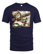 Vintage Explorer T-Shirt - Compass and Map Adventure Tee - navy t-shirt on white background