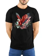 Majestic Red Eagle T-Shirt - Bold Freedom Spirit Tee - model wearing black tee with hands behind back