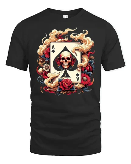 Ace of Spades Skull T-Shirt - Gothic Card Art Style - black t-shirt on white background