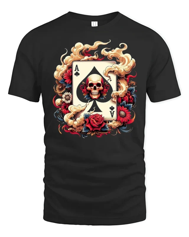 Ace of Spades Skull T-Shirt - Gothic Card Art Style - black t-shirt on white background