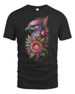 Colorful Eagle Flower T-Shirt - Bold Nature Art Style - black t-shirt on white background