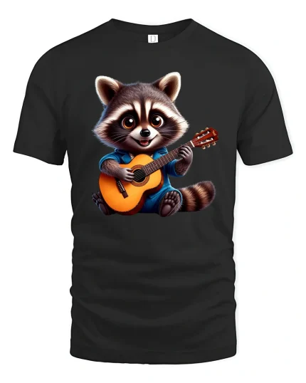 Guitar Raccoon T-Shirt - Cute Music Lover Tee - black t-shirt on white background
