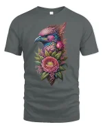 Colorful Eagle Flower T-Shirt - Bold Nature Art Style - gray t-shirt on white background