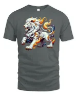 Flaming Lion Spirit T-Shirt - Fierce Fantasy Power - gray t-shirt on white background