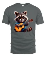 Guitar Raccoon T-Shirt - Cute Music Lover Tee - gray t-shirt on white background