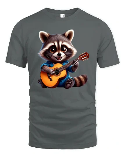 Guitar Raccoon T-Shirt - Cute Music Lover Tee - gray t-shirt on white background