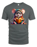 Reading Mouse T-Shirt - Cute Book Lover Tee - gray t-shirt on white background
