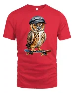 Skater Owl T-Shirt - Funny Cool Bird Street Style - red t-shirt on white background