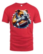 Bulldog Football T-Shirt - Funny Sports Dog Design - red t-shirt on white background